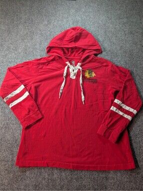 NHL Chicago Blackhawks Red Hooded Pullover Sweatshirt Womens XL Hockey